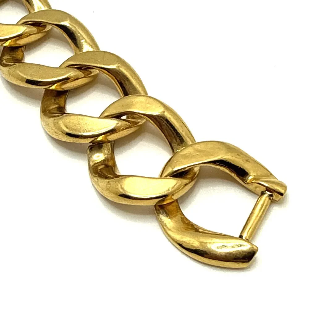 Vintage Chunky Curb Cuban Chain Link Bracelet Gold Tone 1980s Statement 8